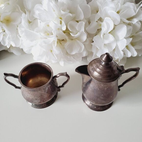 Vintage Victorian Silver Sugar Bowl and Creamer Set Decorative - Picture 11 of 16